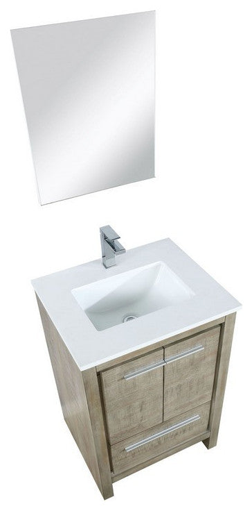 Lafarre Contemporary 24" Rustic Acacia Bathroom Vanity Set, Labaro Brushed Nicke