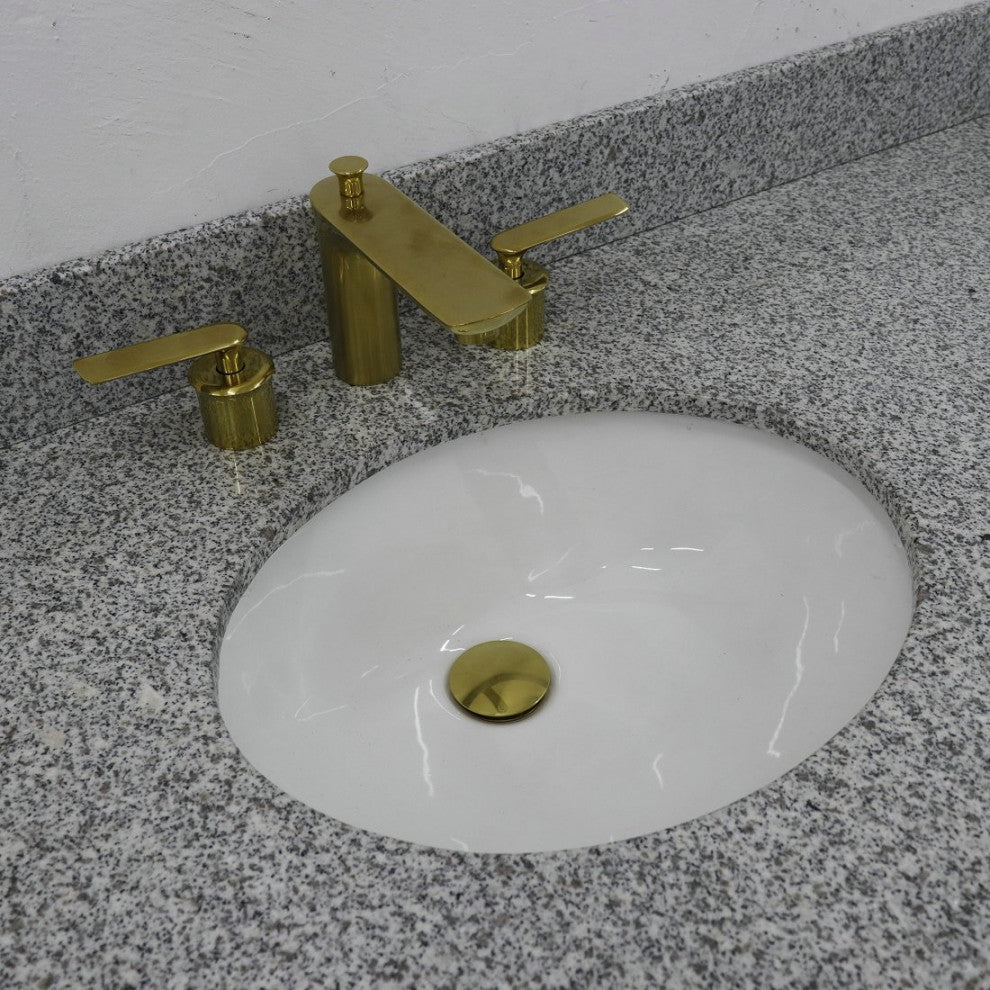 61" Double Sink Vanity, Black Finish With Gray Granite And Oval Sink