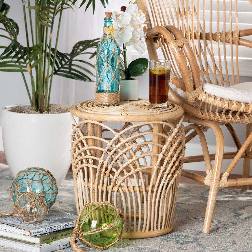 Latona Modern Bohemian Natural Brown Finished Rattan End Table