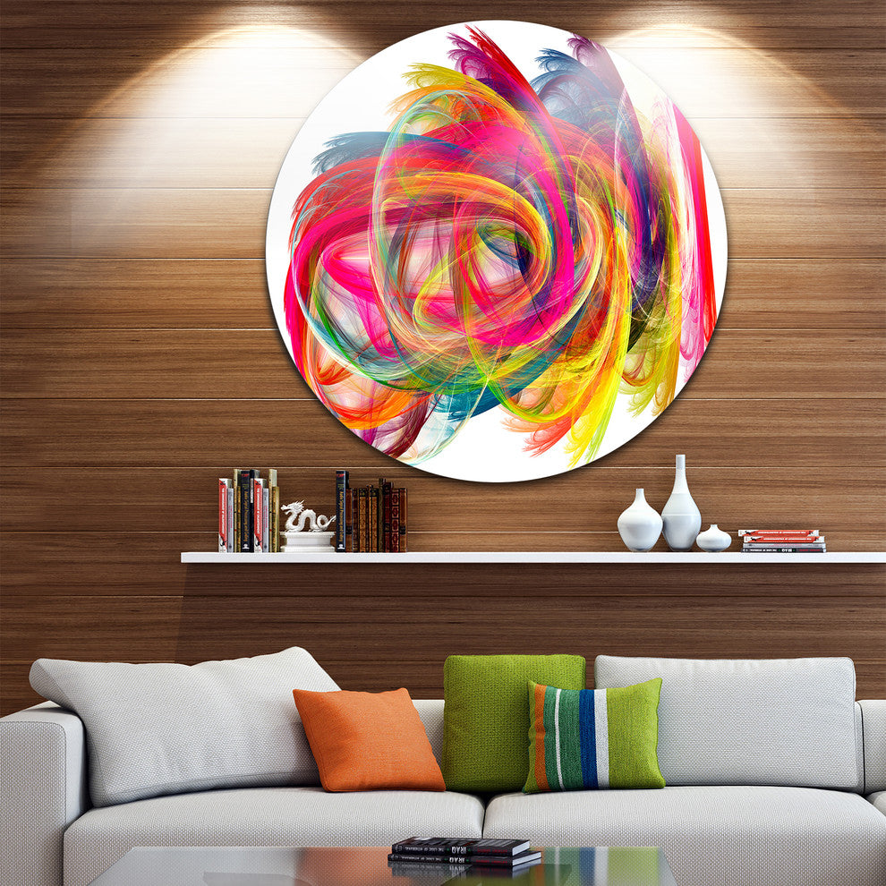 Colorful Thick Strokes, Abstract Digital Art Disc Metal Artwork, 38"