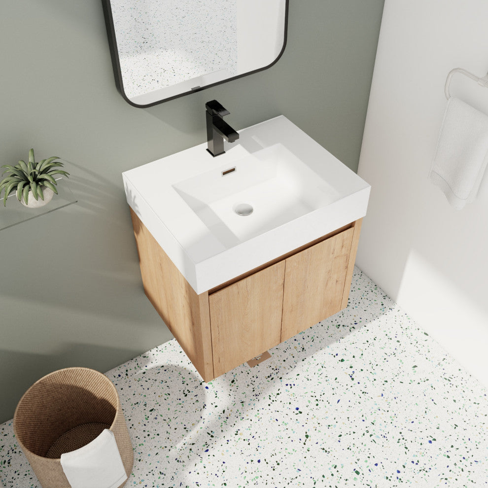 BNK Wall Mounted Bathroom Vanity With Sink Set, Brown, 24"