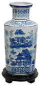 12" Landscape Blue and White Porcelain Vase