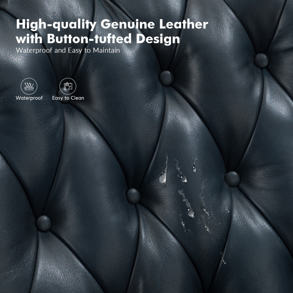34.5"W Transitional Style Genuine Leather Recliner With Nailhead Trims, Navy