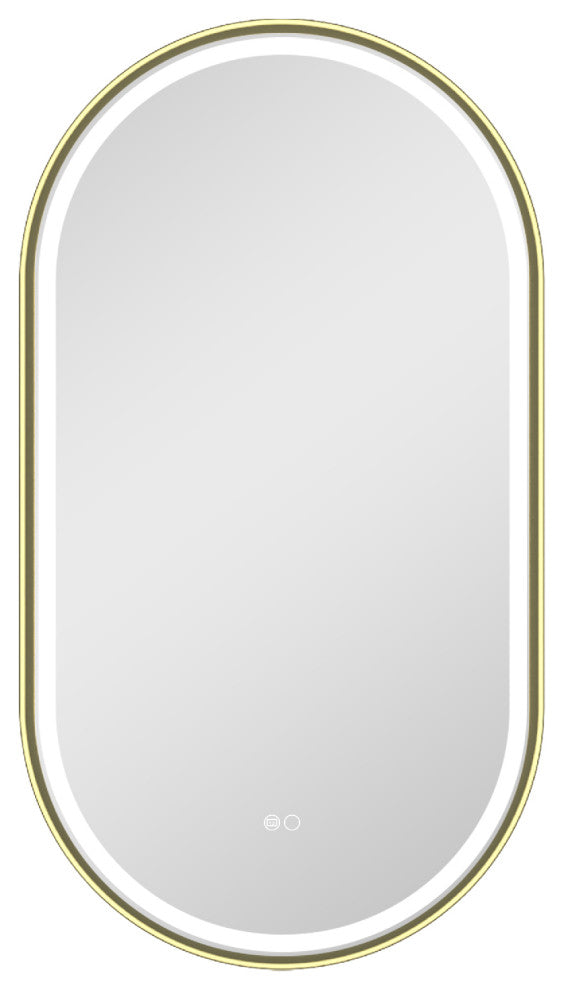 Oval LED Bathroom Vanity Mirror, Defogger and Dimmer, ETL-listed, Brushed Gold, 20"x36"