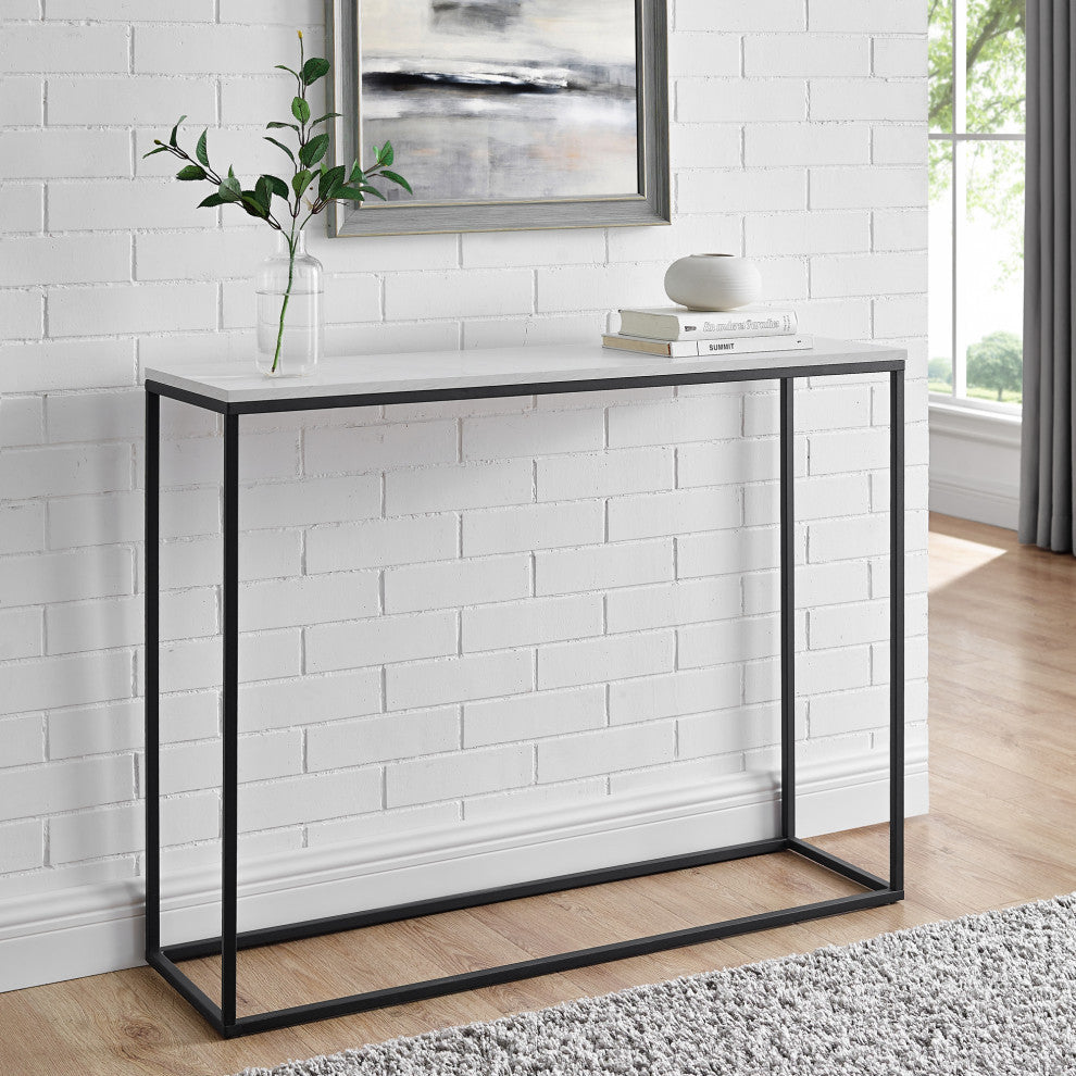 Lowell 42"  Entry Table - Faux White Marble/Black