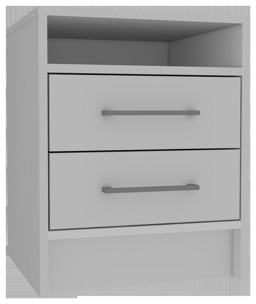 White Open Compartment Two Drawer Nightstand
