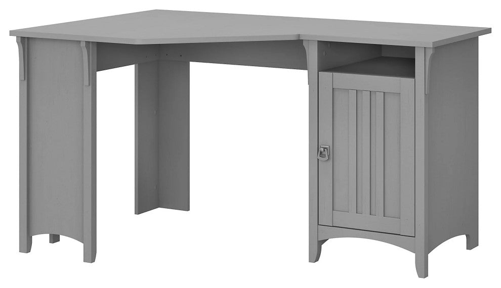 Farmhouse Corner Desk, Single Cabinet Door & Open Storage Shelf, Cape Cod Gray