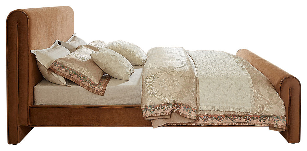 Sloan Black Velvet Full Bed, Saddle, Queen