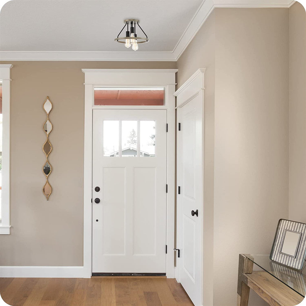 3 Light Farmhouse Flush Mount Light, Wood Ceiling Lamp