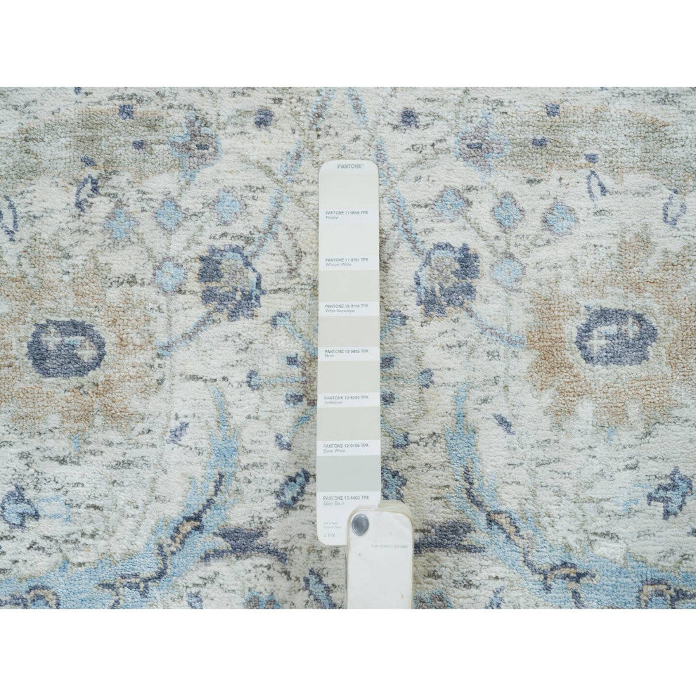 Ivory Silk With Wool Hand Knotted Sickle Leaf Design XL Runner Rug, 2'6"x23'10"