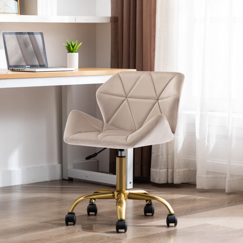 Cute Pointed Armrest Velvet Rolling Chair, Khaki