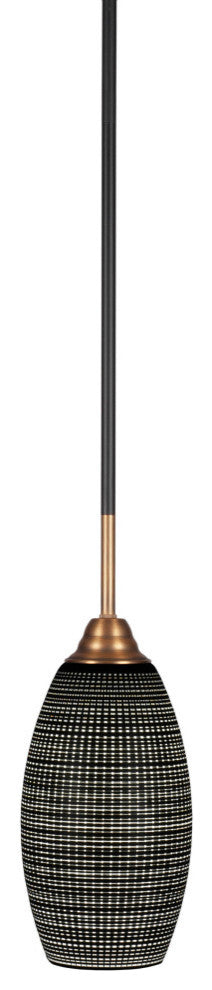 Paramount 1-Light Mini Pendant, Matte Black & Brass, 5.5" Black Matrix Glass