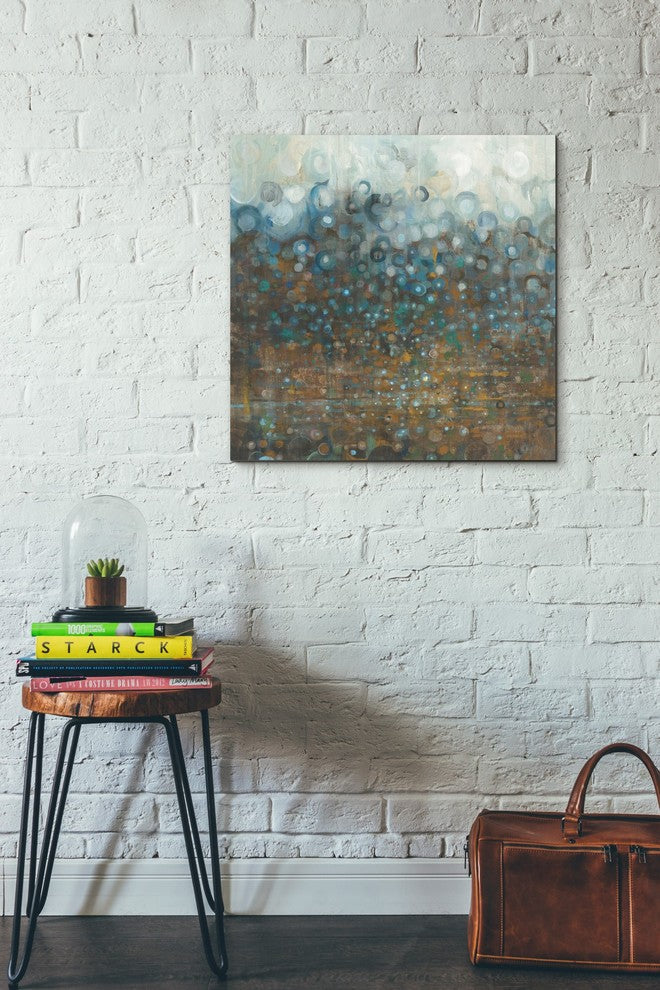 "Blue and Bronze Dots" Giclee Canvas Wall Art, 26"x26"
