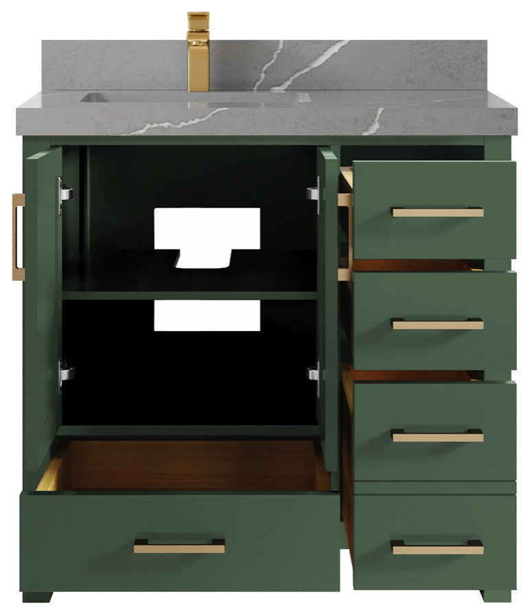Malibu 36 Left Offset Bath Vanity in Lafayette Green 2" Piatra Gray