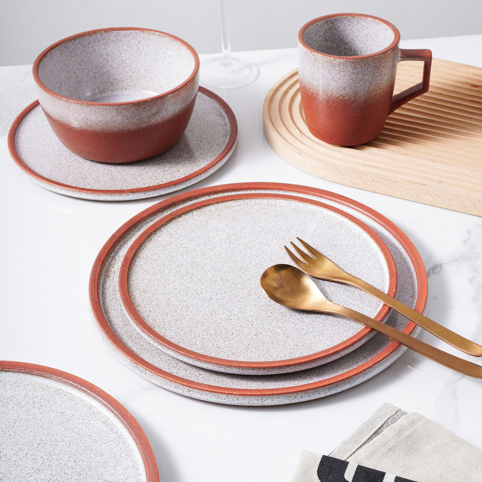Stone Lain Vince Stoneware 16 Piece Dinnerware Set, Red