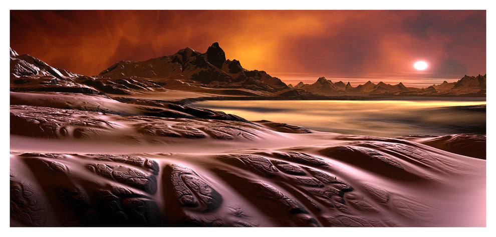 3D Rendered Alien Planet, Large landscape Canvas Art Print, 60"x28"