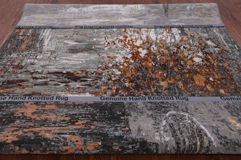 8' 1" X 10' 4" Modern Branches, a Vase Design Handmade Wool and Silk Rug Q8553