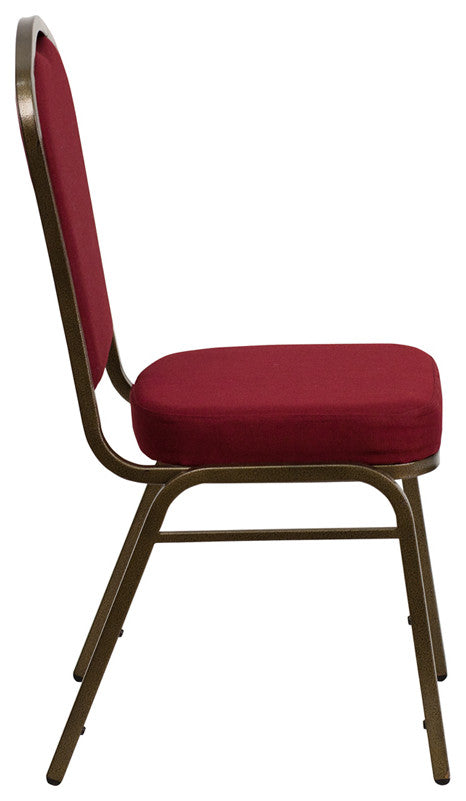 HERCULES Crown Back Stacking Banquet Chair, Burgundy Fabric, Gold Vein Frame
