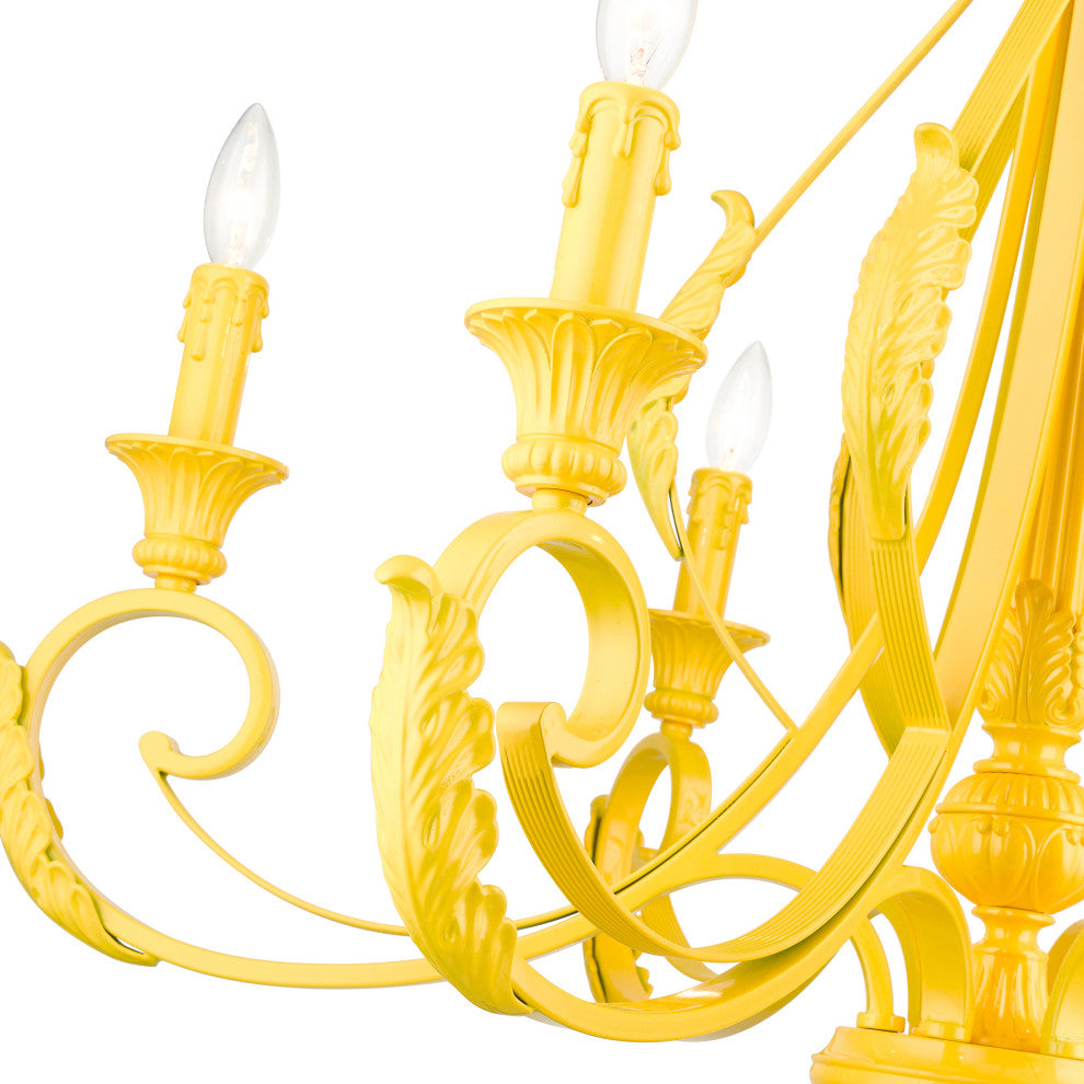6 Light Shiny Yellow Large Chandelier