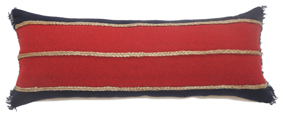 Atlantis Americana Striped Lumbar Pillow with Jute Braiding, 14" X 36"