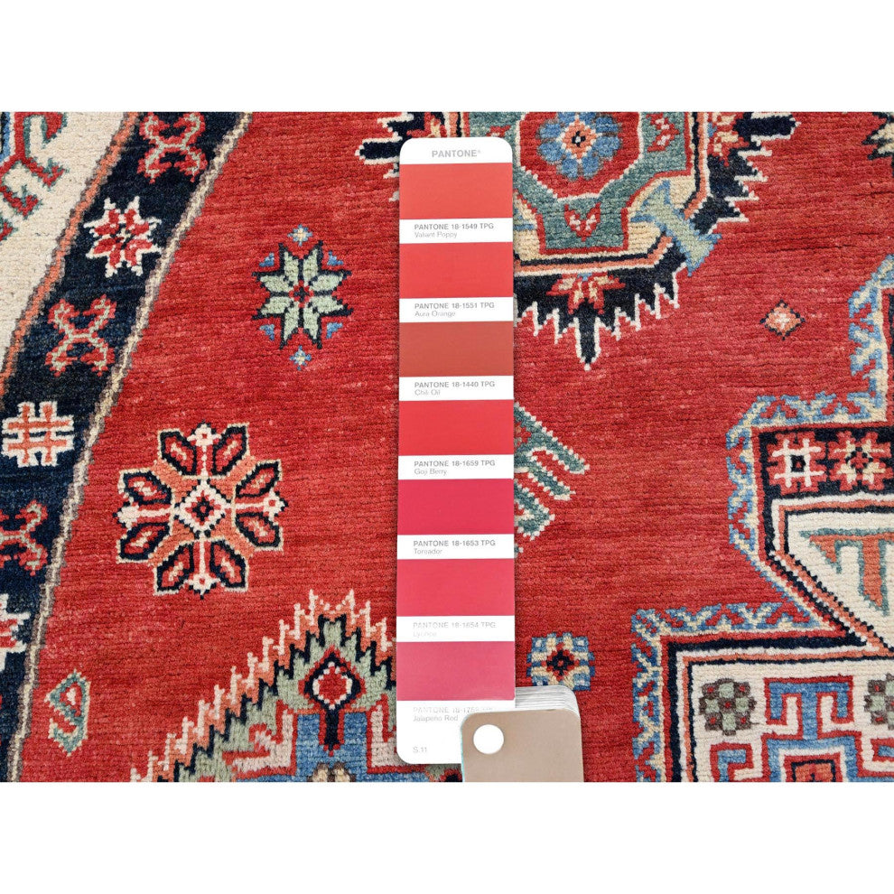 Red, Special Kazak, Pure Wool, Hand Knotted, Round Oriental Rug, 8'x7'9"