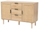 Natural Brown Finished Wood and Natural Rattan 3-Drawer Sideboard
