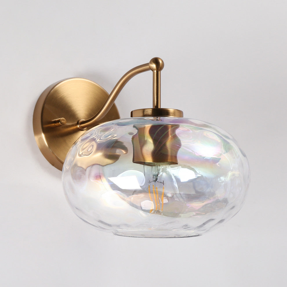 LNC Chrysaorican 1-Light 8" Iridescent Globe Glass Brass Wall Sconce, Brass