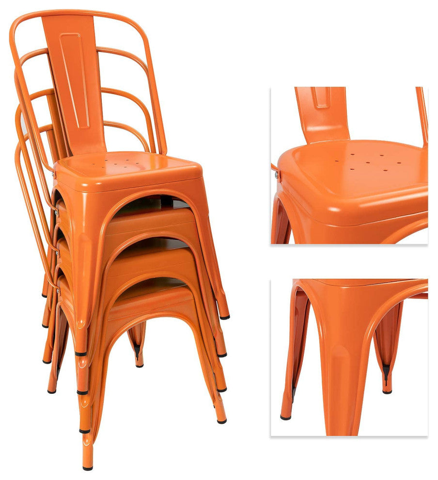 Metal Dining Chair Indoor-Outdoor Use Stackable, Set of 4, Orange