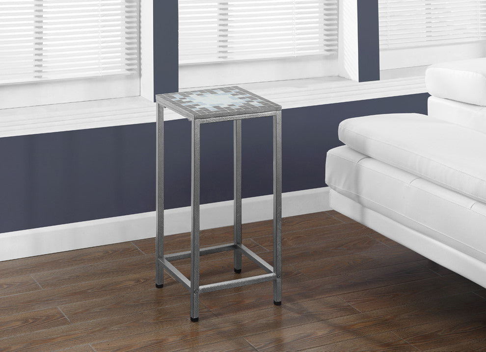 Accent Table - Grey / Blue Tile Top / Hammered Silver