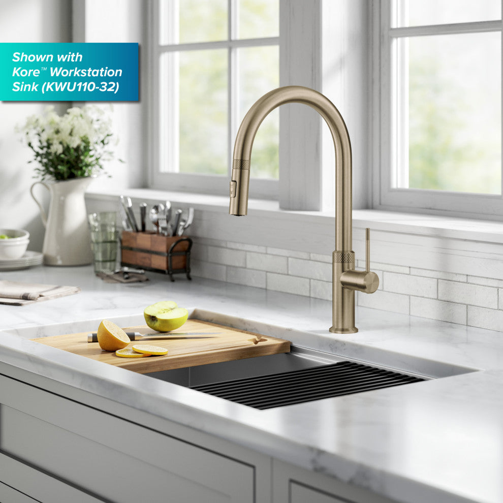 Oletto Pull-Down 1-Hole Kitchen Faucet, Brushed Gold, Model Kpf-2654bg