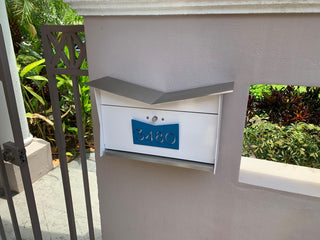 ButterFly Box: Contemporary, Modern, Wall-Mounted Mailbox in White and Aqua