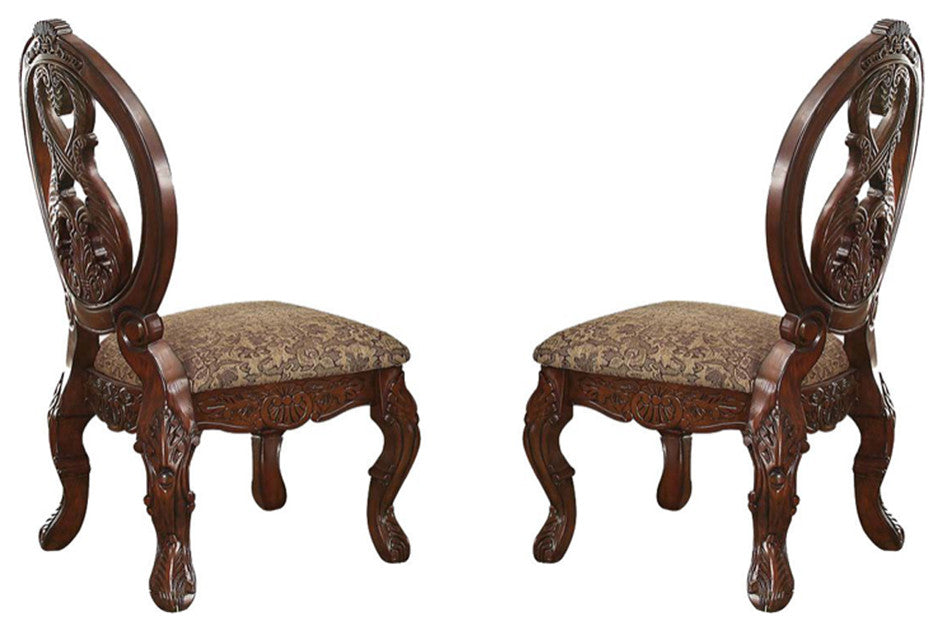 Set of 2 Upholstered Side Chair, Cherry Finish