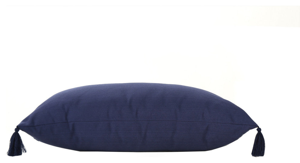 GDF Studio 4-Piece Nolan Fabric Tassel Throw Pillows Set, Dark Blue