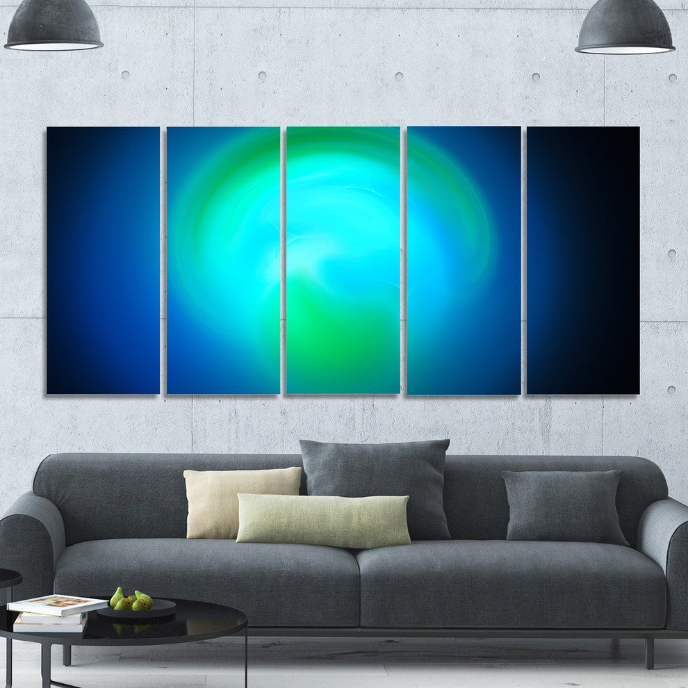 Blue Misty Sphere on Black, Abstract Canvas Art Print, 60"x28", 5 Panels
