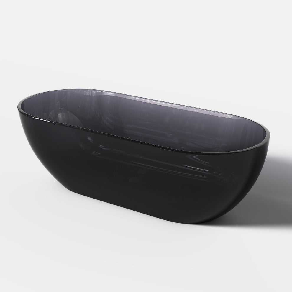 69" Solid Surface Freestanding Flatbottom Soaking Bathtub, Grey