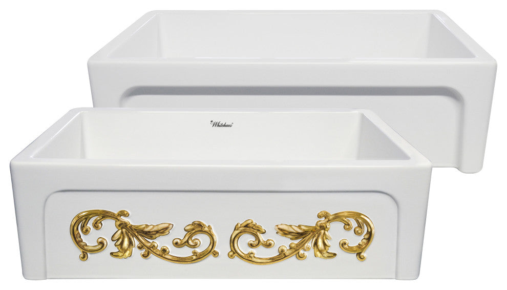 Whitehaus WHSIV3333OR-GOLD St. Ives Ornamental 33" Reversible Fireclay Sink