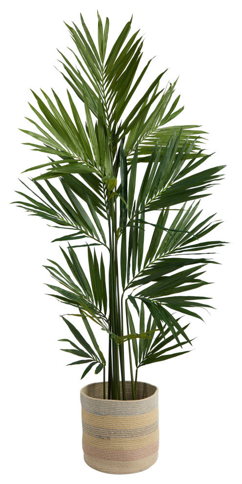 7' Kentia Artificial Palm in Handmade Natural Cotton Multicolored Woven Planterr