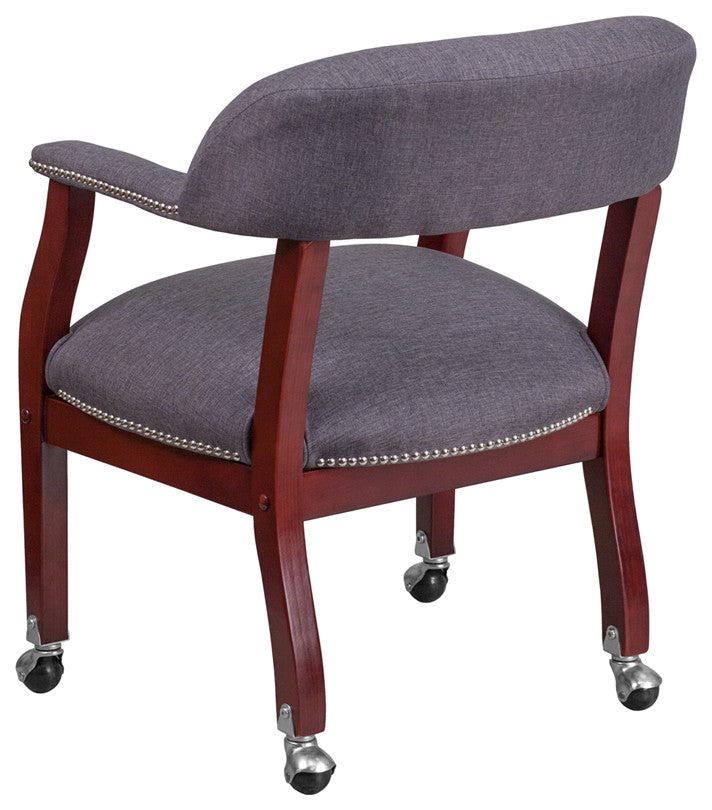 Gray Fabric Luxurious Conference Chair with Accent Nail Trim and Casters