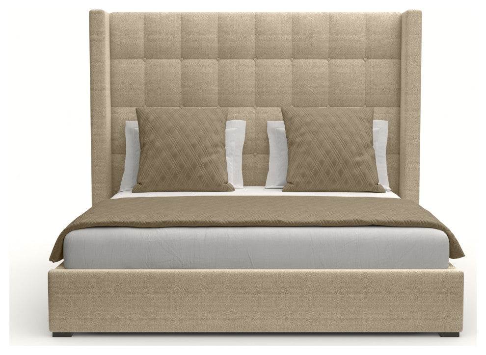 Nativa Interiors Aylet Box Tufted Bed, Flax, California King, Medium Headboard