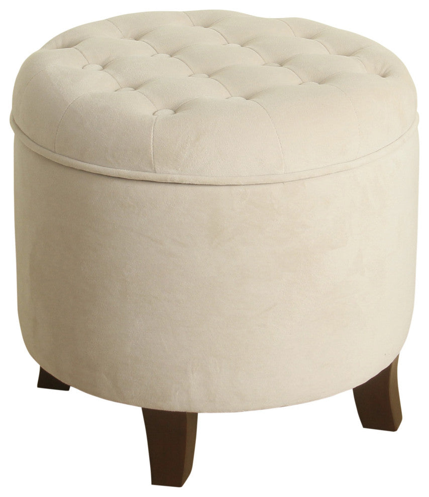 Benzara BM194931 Velvet Wooden Ottoman With Hidden Storage, Cream and Brown