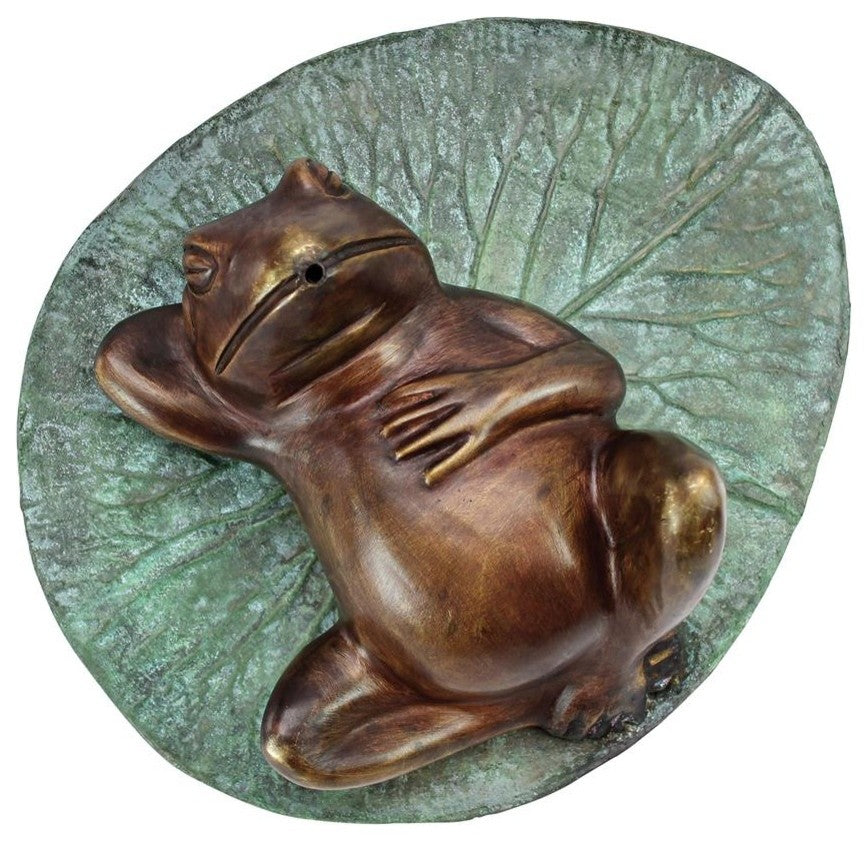 Spitting Lazy Frog on Lily Pad Cast Bronze Garden Statue