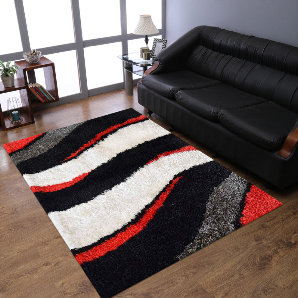 HAND TUFTED SHAG POLYESTER ECO-FRIENDLY AREA RUGS,Multicolor,Contemporary