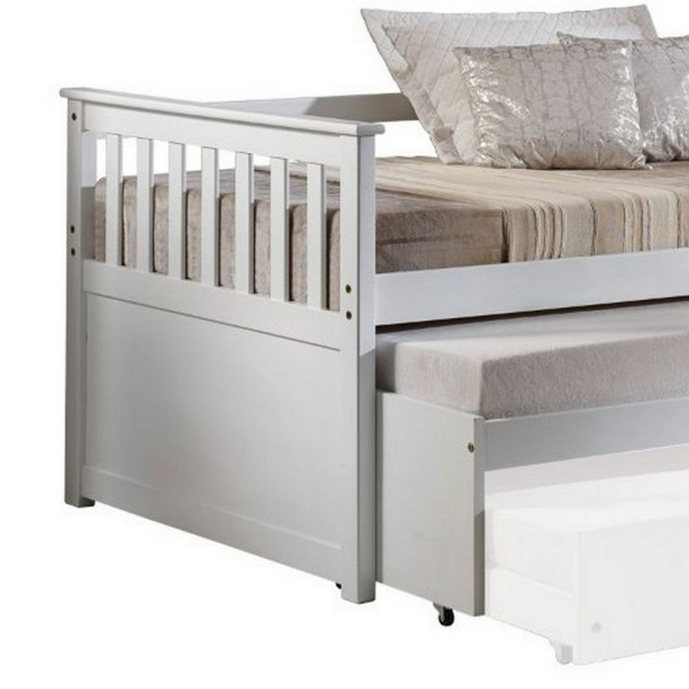 Benzara BM261735 Twin Pull Out and Daybed With Slatted Side Panels, White