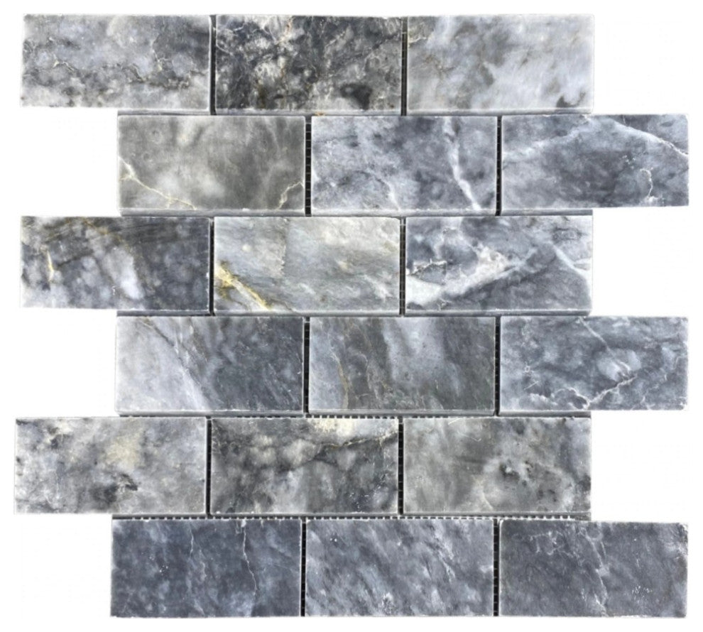 Luna Sky Marble 2"x4" Brick on 12"x12" Mesh Mosaic Tile  (10 sqft per box)