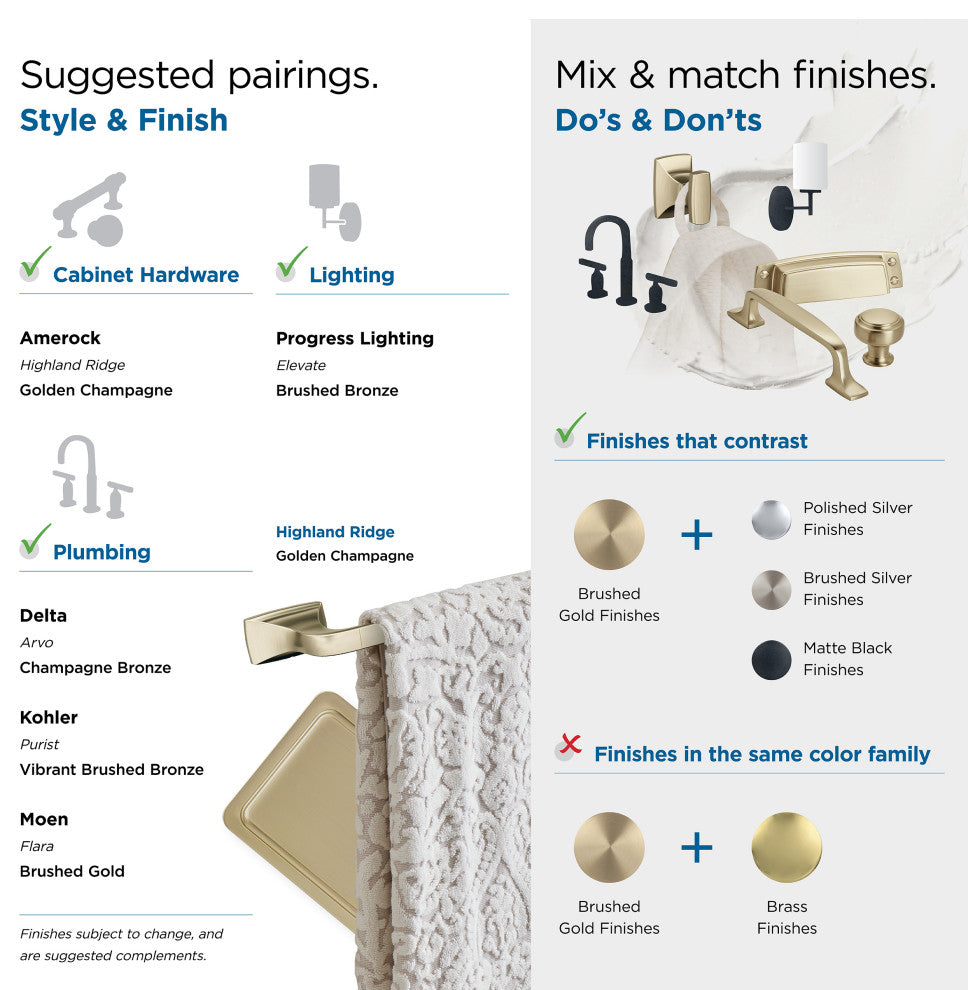 Amerock Highland Ridge Transitional Towel Bar, Golden Champagne, 18" Center-to-C