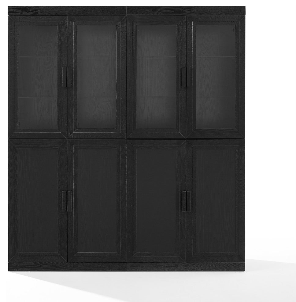 Essen 2Pc Pantry Storage Cabinet WithGlass Door Hutch Set, 2 Pantries