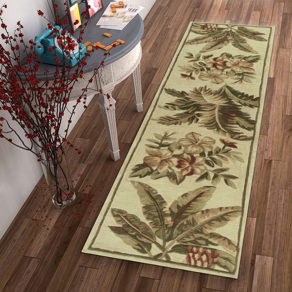 HomeRoots 10' Ivory Hand Tufted Tropical Indoor Runner Rug