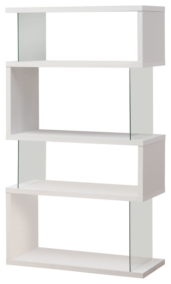 Asymmetrical Snaking Bookcase White Glossy and Clear
