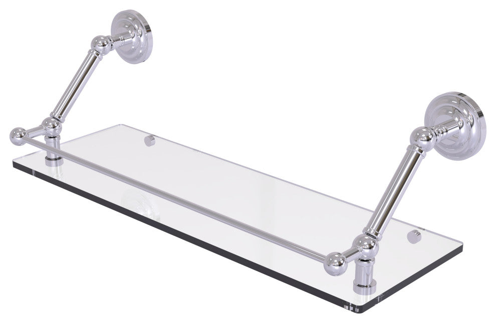 Prestige Que New 24" Floating Glass Shelf with Gallery Rail, Polished Chrome