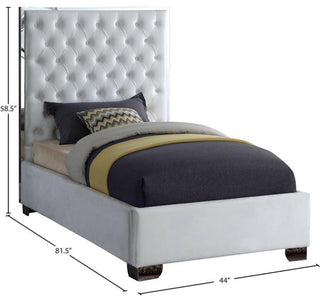 Maklaine 58.5'H x 44'W x 81.5'D Solid Wood and Velvet Twin Bed in White
